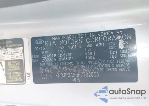 2015 Kia Soul + z USA, uszkodzony, nr VIN KNDJP3A55F7792853